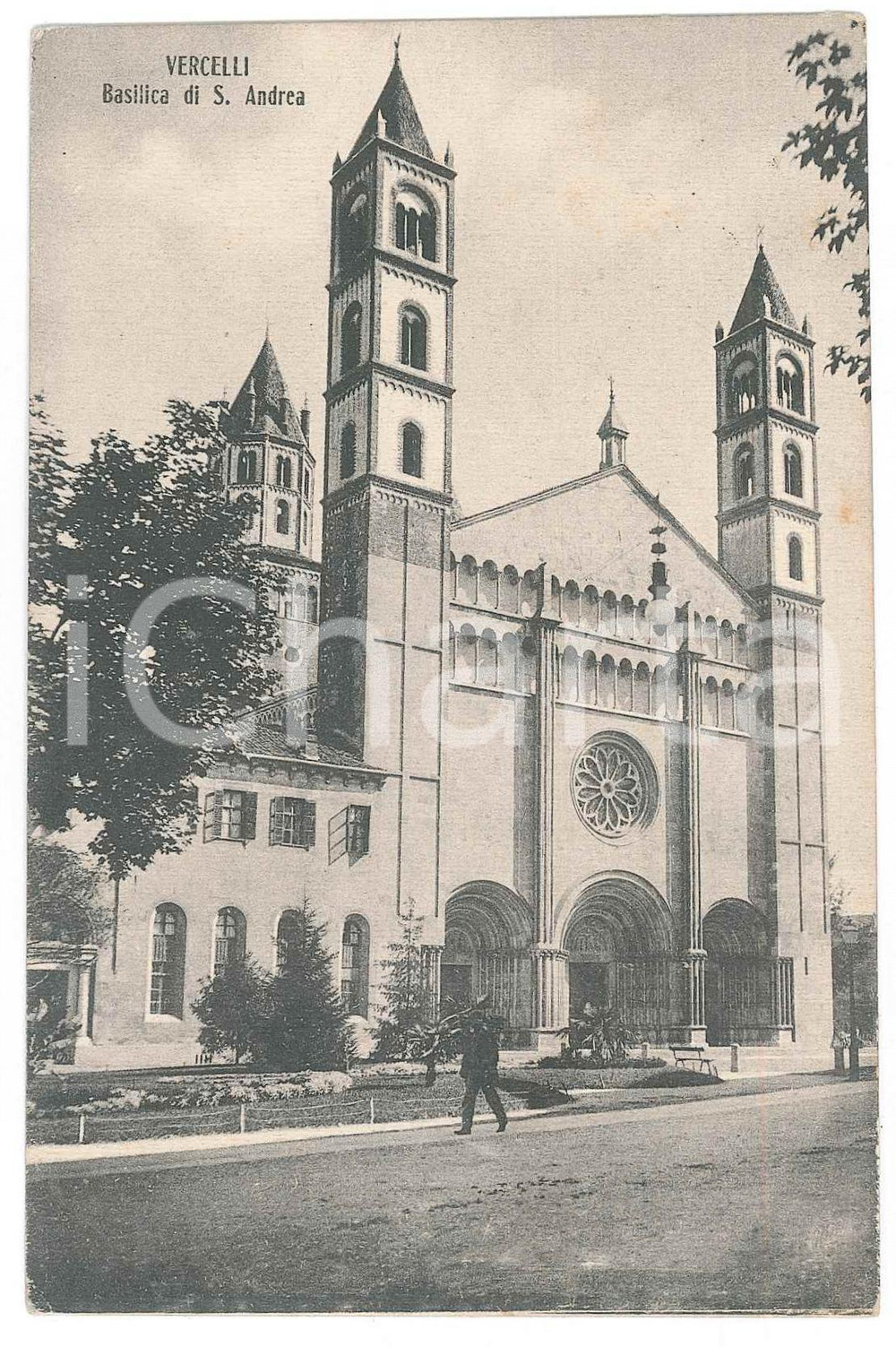 1908 VERCELLI Basilica di S. Andrea *Cartolina postale ANIMATA FP VG