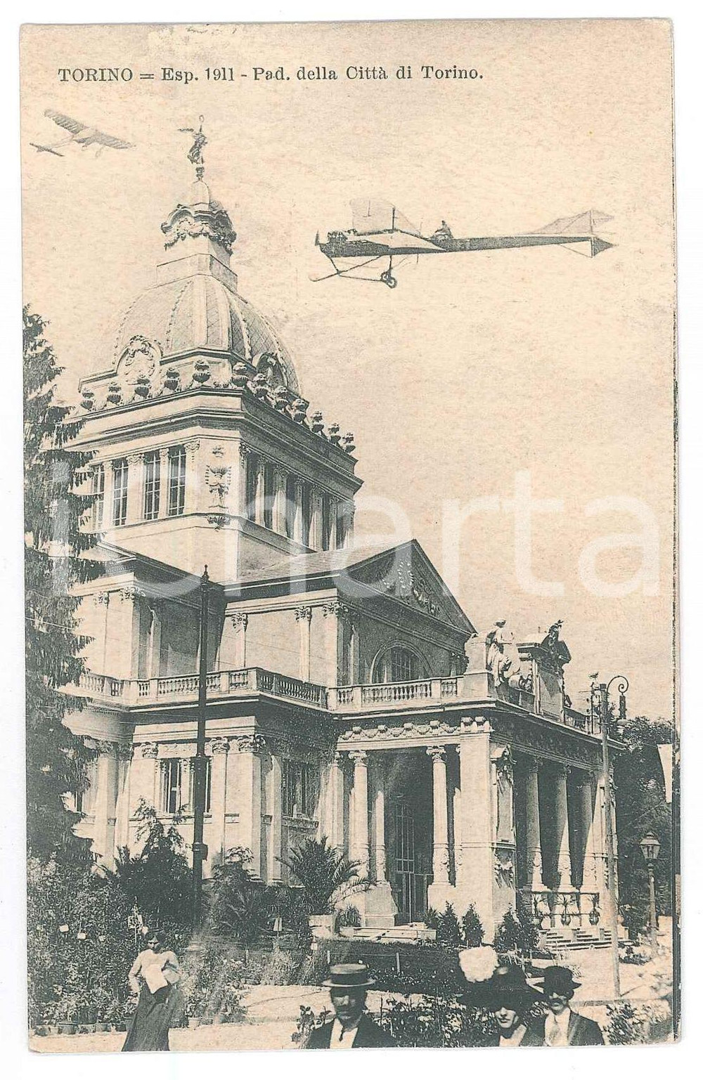 1911 EXPO TORINO Padiglione CittÃ  di Torino *Cartolina fotomontaggio aerei  Cartolina postale originale d'epoca, non viaggiata. GOOD/buono  Formato: 9x14 cm originale e autentica 1