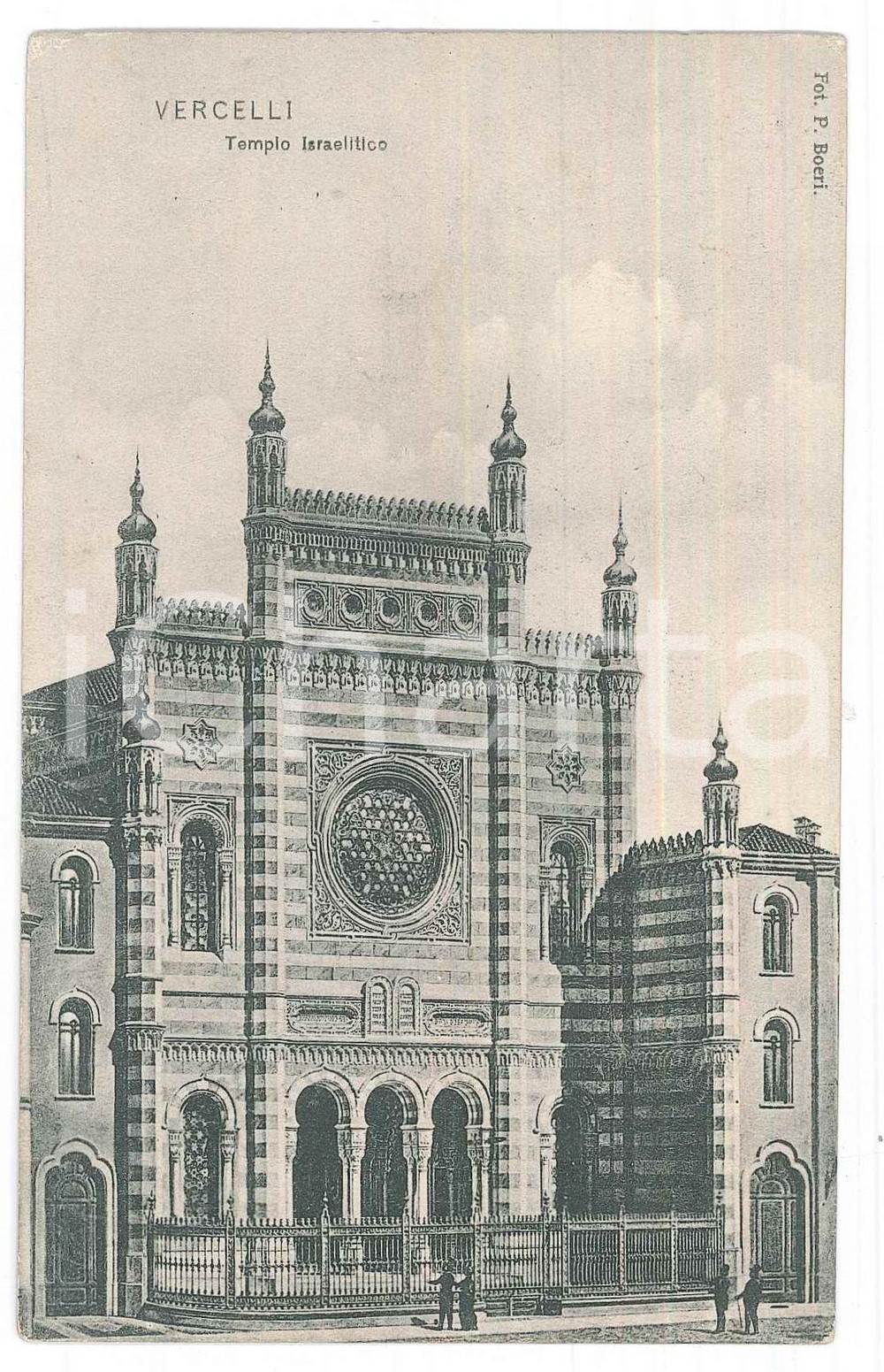 1908 VERCELLI Tempio Israelitico - Facciata *Cartolina postale FP VG  Cartolina postale d'epoca, viaggiata. GOOD/buono  Formato: 9x14 cm originale e autentica 1