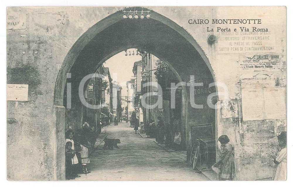 1916 CAIRO MONTENOTTE La porta e Via Roma - Bambini - Cartolina ANIMATA FP VG