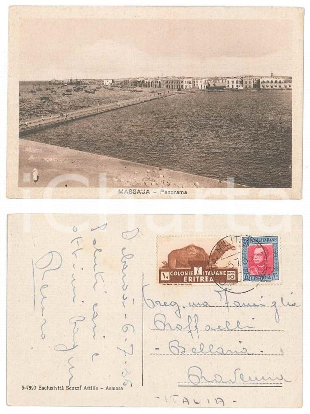 1935 MASSAUA (ERITREA ITALIANA) Panorama *Cartolina postale FP VG