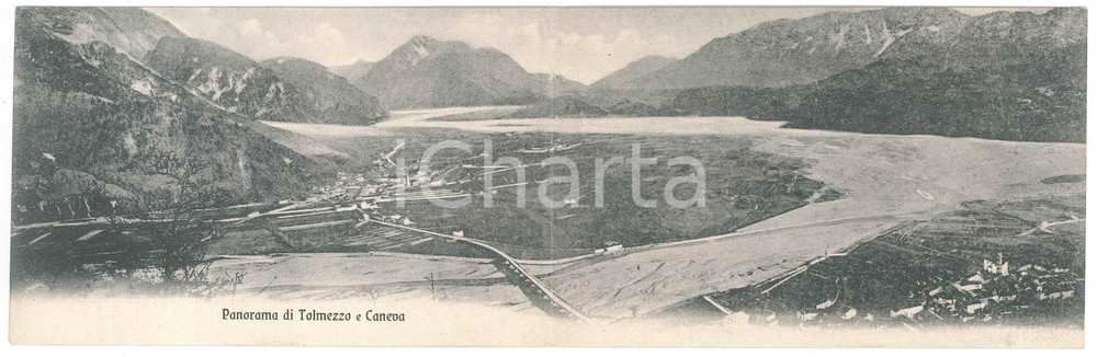 1909 TOLMEZZO E CANEVA Panorama delle due località - Cartolina panoramica FP VG