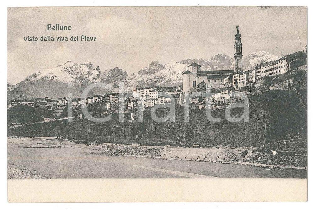 1908 BELLUNO - Veduta dalla riva del Piave - Cartolina postale FP VG