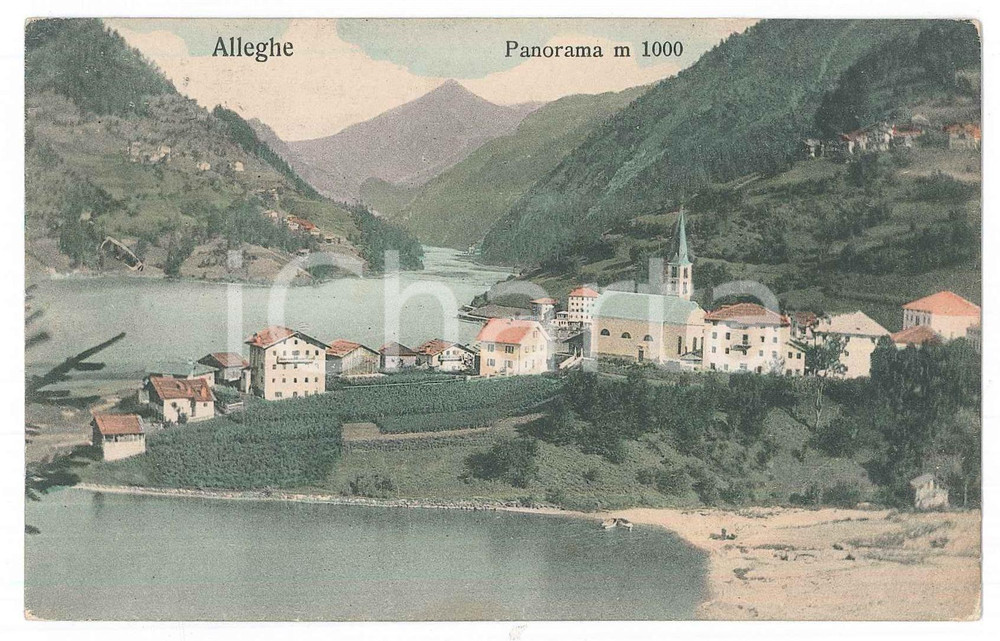 1908 ALLEGHE (BL) Veduta panoramica m 1000 *Cartolina postale FP VG
