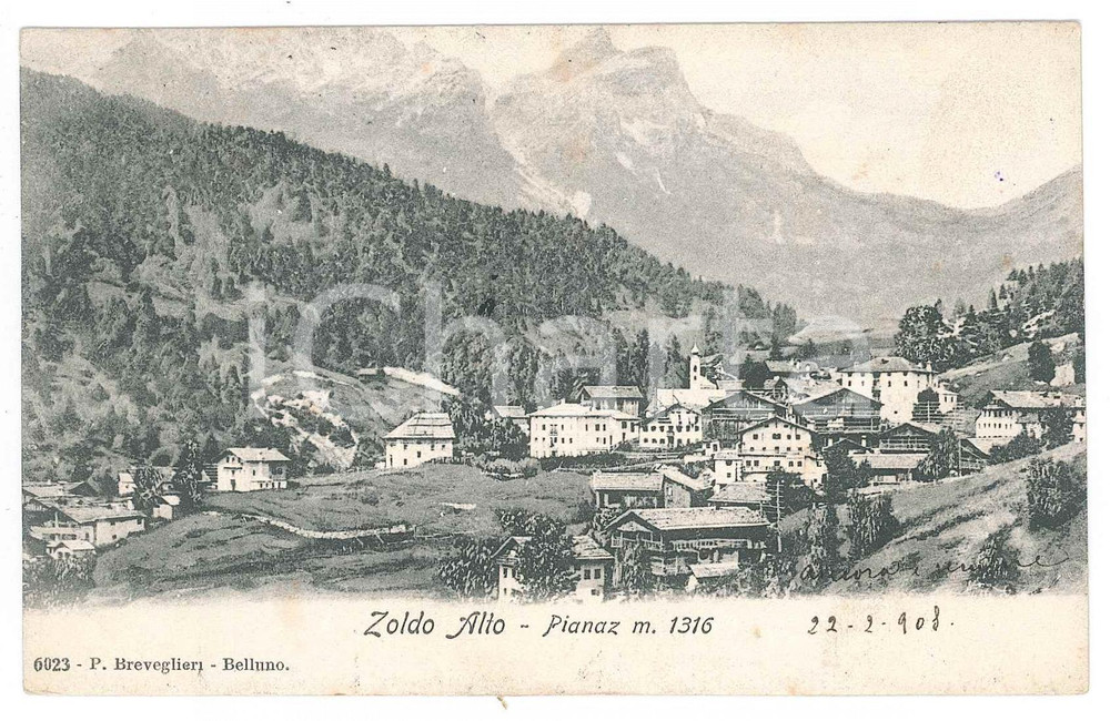 1908 ZOLDO ALTO (BL) Frazione PIANAZ - Veduta *Cartolina FP VG