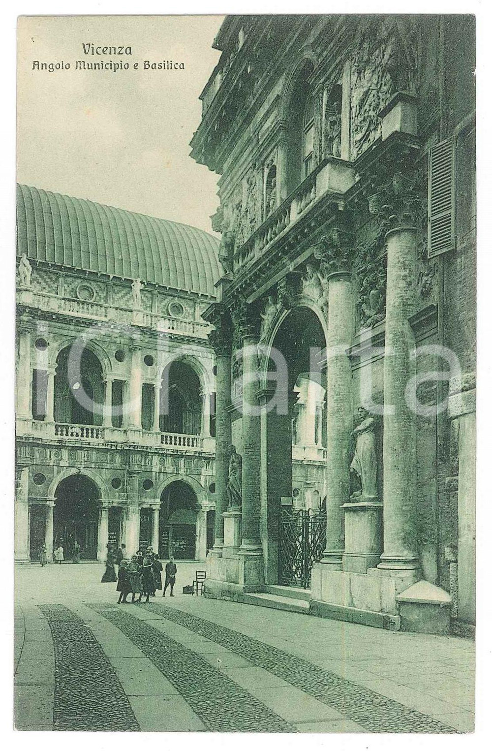 1910 ca VICENZA Angolo Municipio e Basilica *Cartolina ANIMATA FP NV