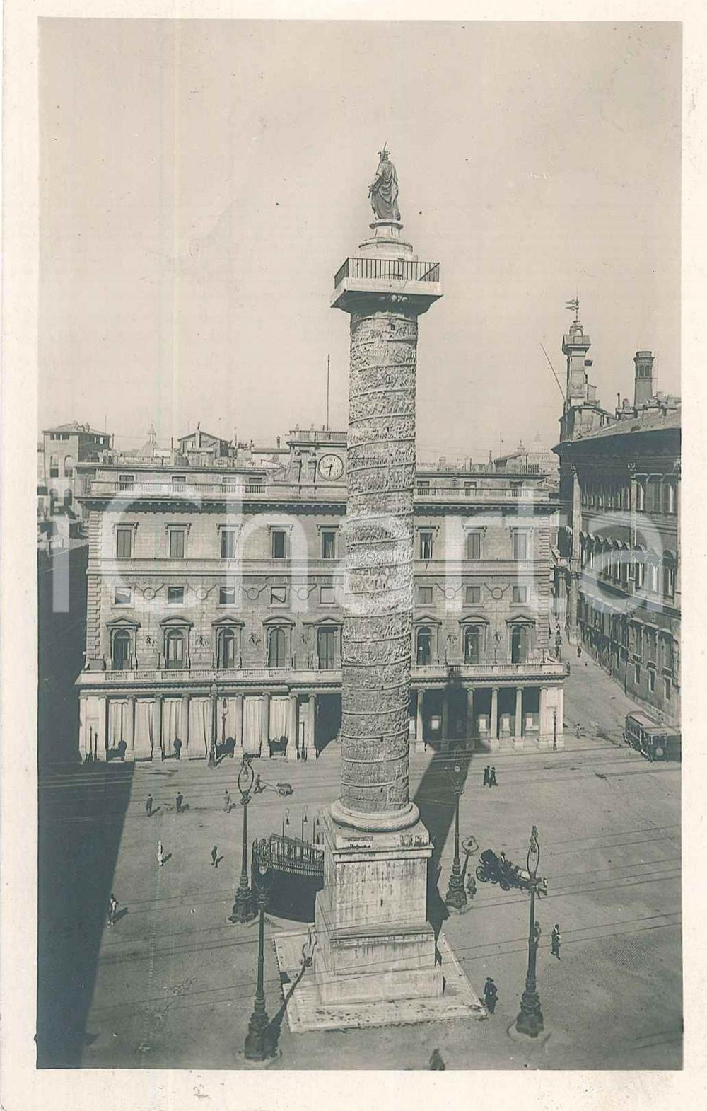 1933 ROMA Piazza Colonna con palco *Cartolina ANIMATA carrozze tram FP VG