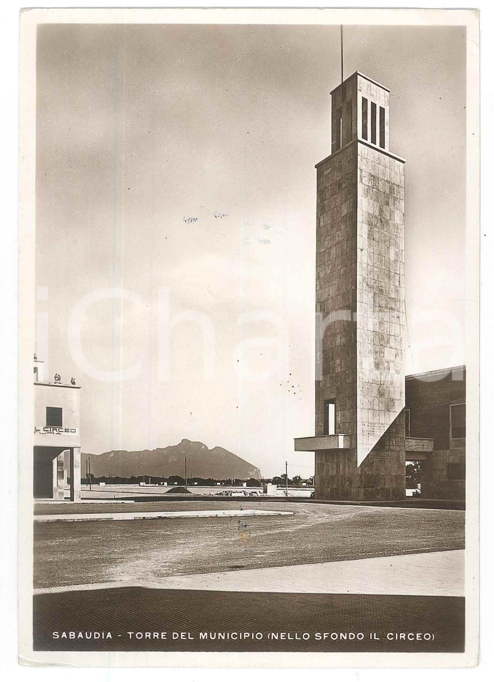 1935 SABAUDIA (LT) Torre del municipio e Monte Circeo - Cartolina FG VG