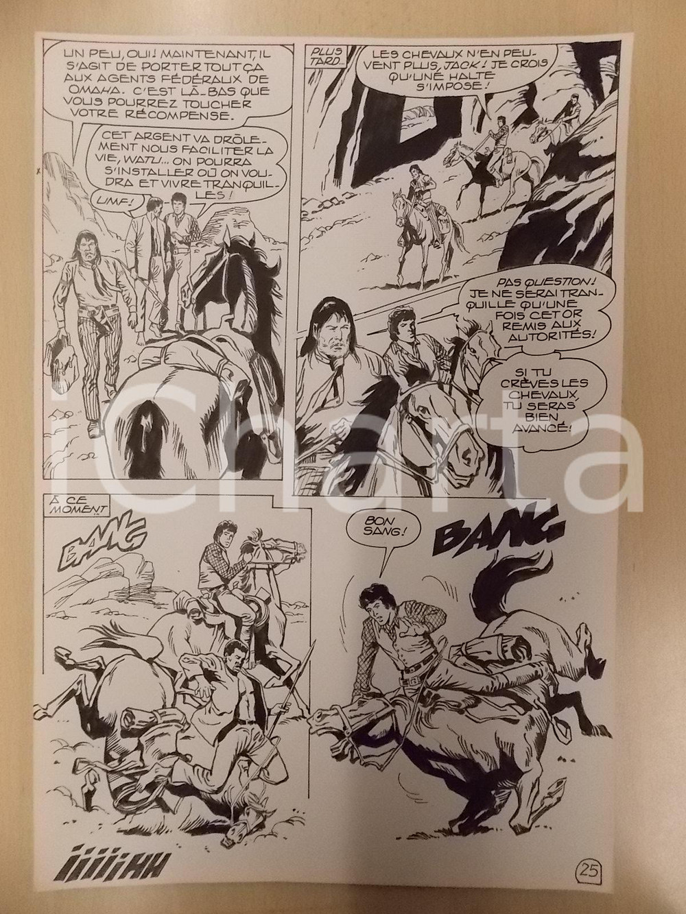 Opera d’arte autentica 1990 BILLY BOYD Ep.3 Luciano BERNASCONI Bandito spara a cavalli Tavola originale 1