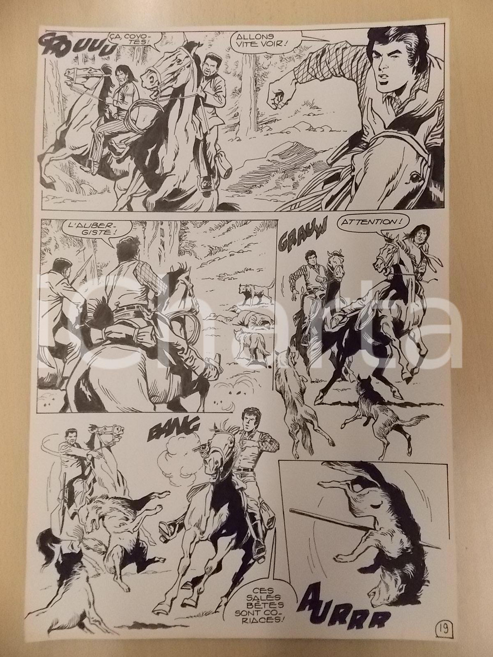 Opera d’arte autentica 1990 BILLY BOYD Ep.3 Luciano BERNASCONI Lupi attaccano cavalli Tavola originale 1