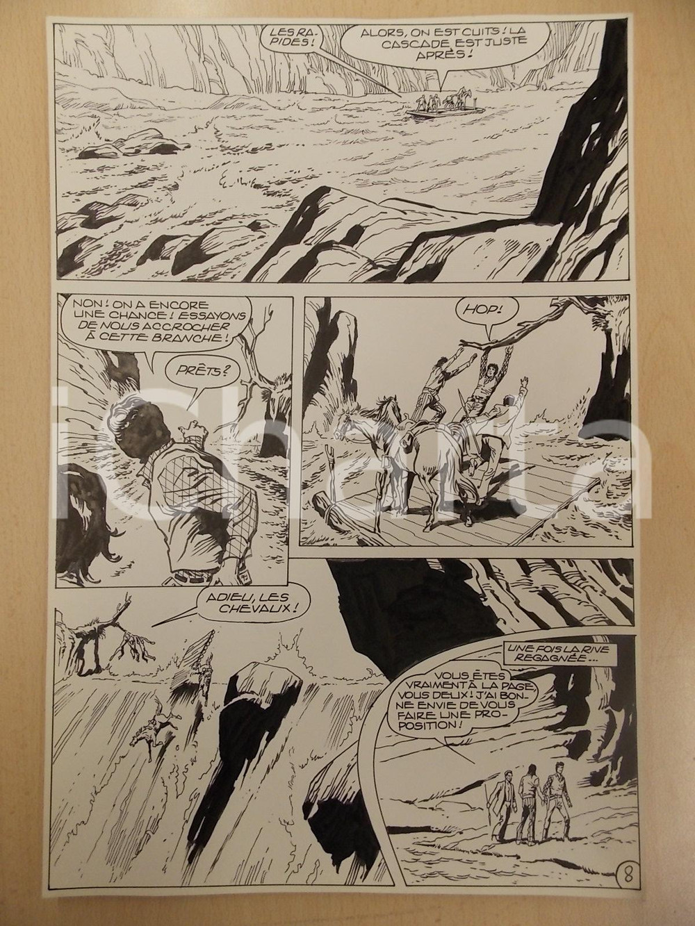 Opera d’arte autentica 1990 BILLY BOYD Ep.3 Luciano BERNASCONI Zattera e cascata Tavola originale 1