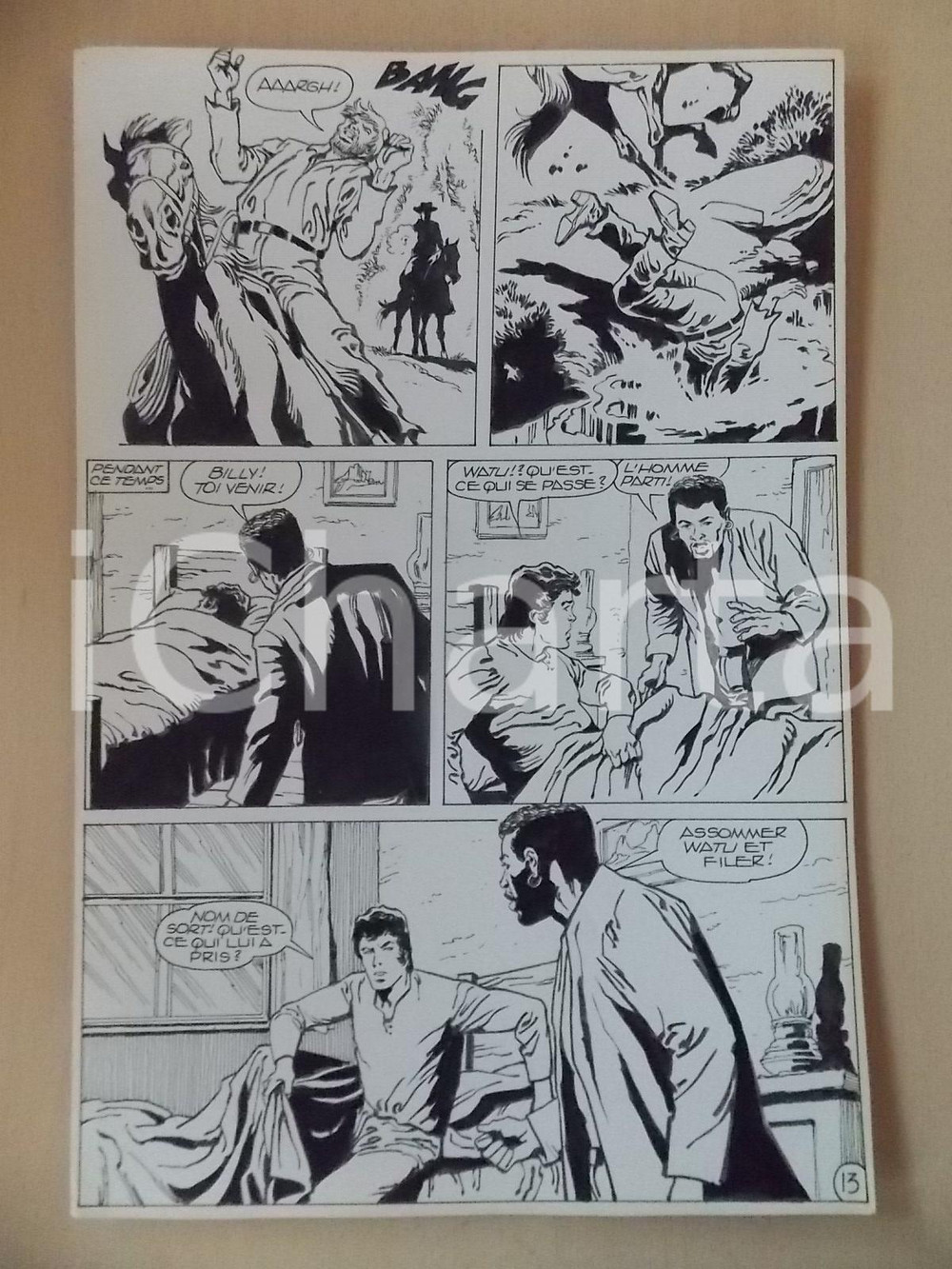 Opera d’arte autentica 1990 BILLY BOYD Ep.5 Luciano BERNASCONI Uomo cade nel torrente Tavola originale 1