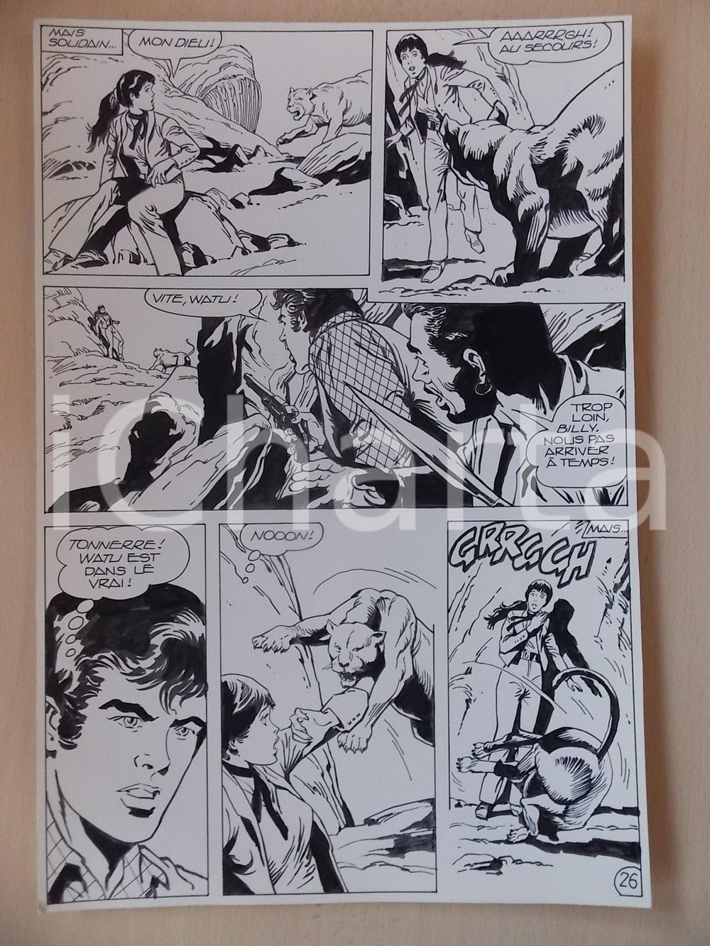 Opera d’arte autentica 1990 BILLY BOYD Ep.5 Luciano BERNASCONI Puma attacca cowboy Tavola originale 1