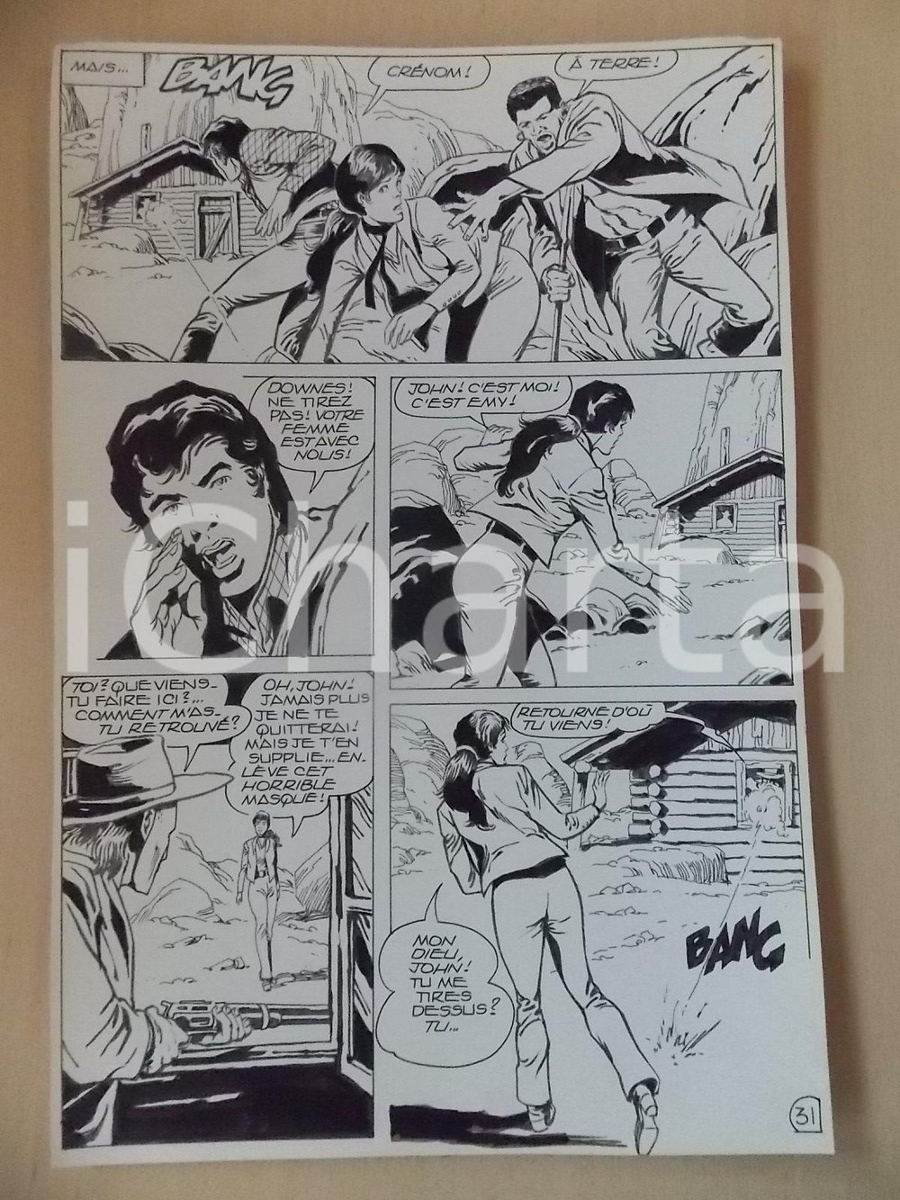 Opera d’arte autentica 1990 BILLY BOYD Ep.5 L. BERNASCONI Uomo mascherato spara a cowboy Tav. originale 1