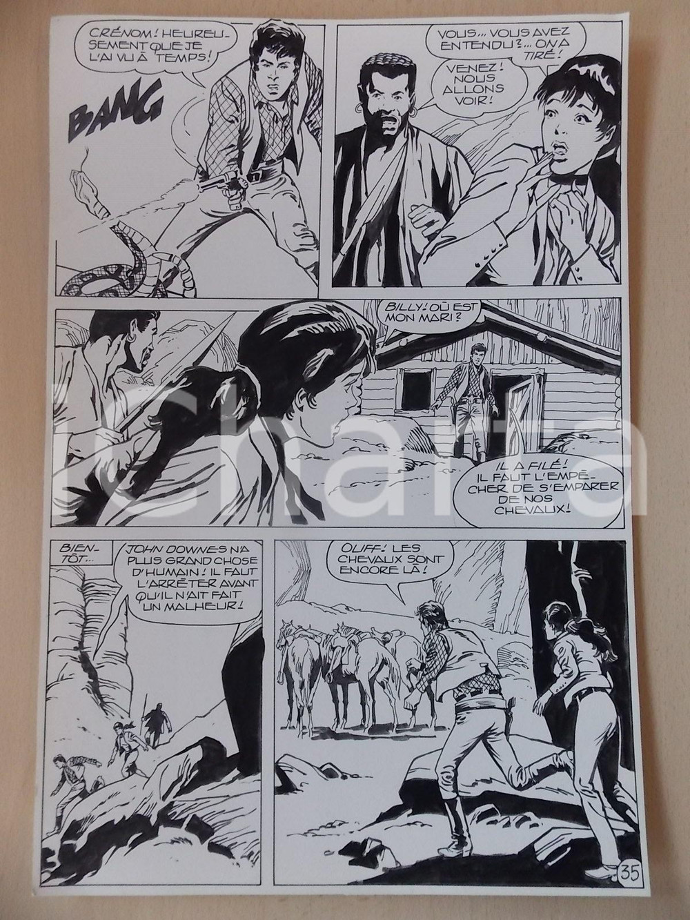 Opera d’arte autentica 1990 BILLY BOYD Ep.5 Luciano BERNASCONI Cowboy spara a serpente Tavola originale 1