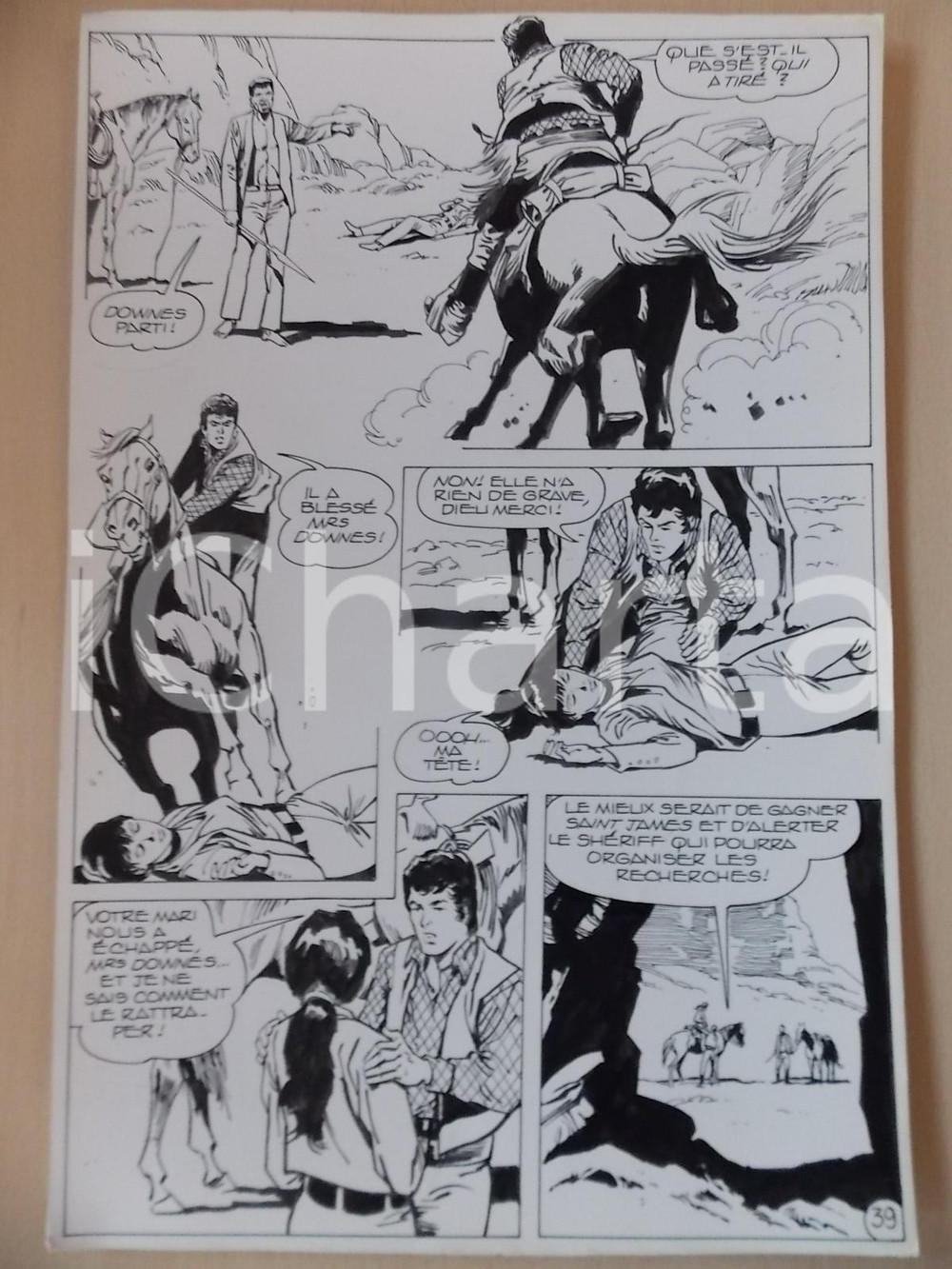 Opera d’arte autentica 1990 BILLY BOYD Ep.5 L. BERNASCONI Cowboy salva ragazza svenuta Tavola originale 1