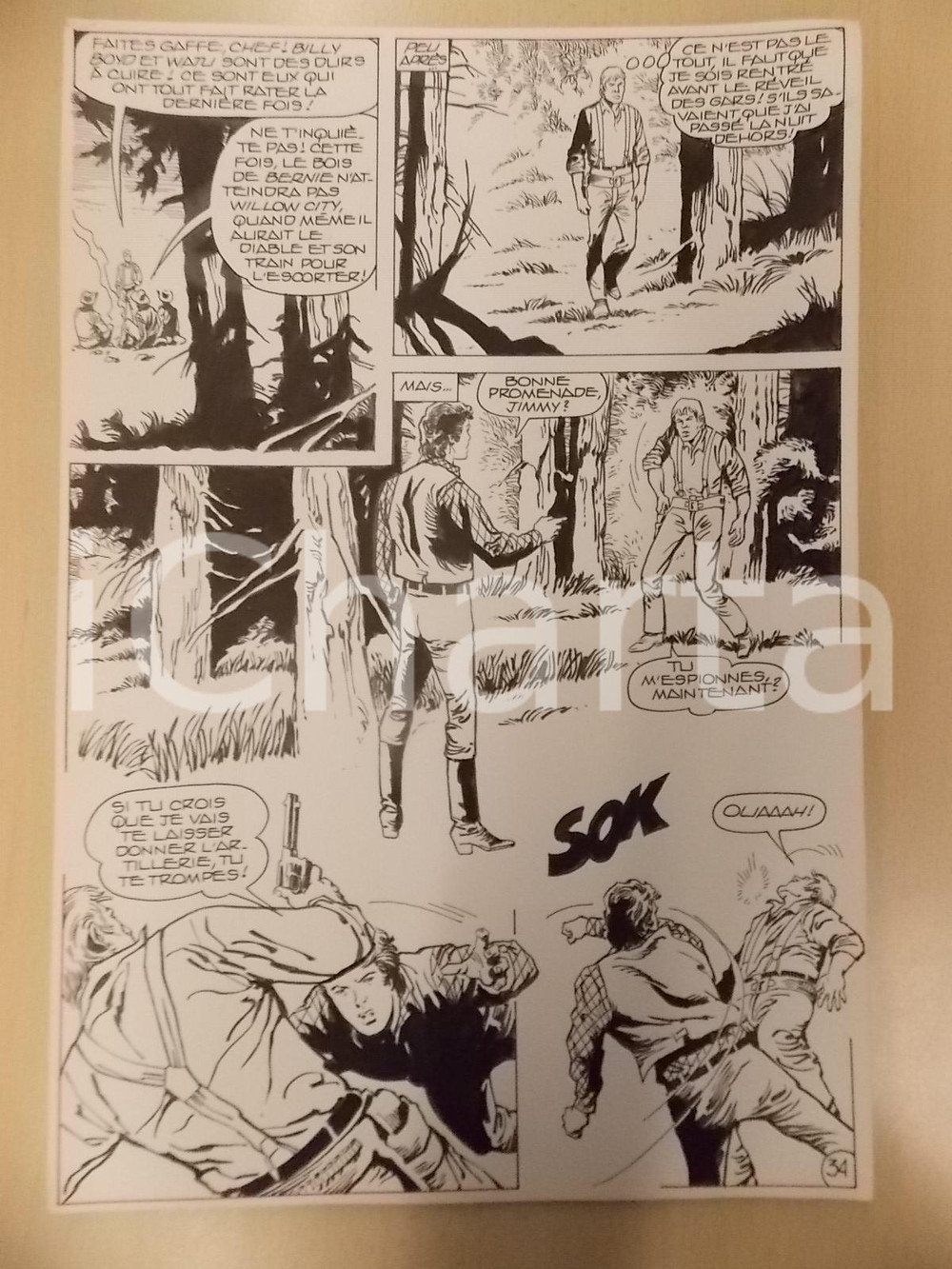 Opera d’arte autentica 1990 BILLY BOYD Ep.4 Luciano BERNASCONI Sparatoria tra cowboy Tavola originale 1