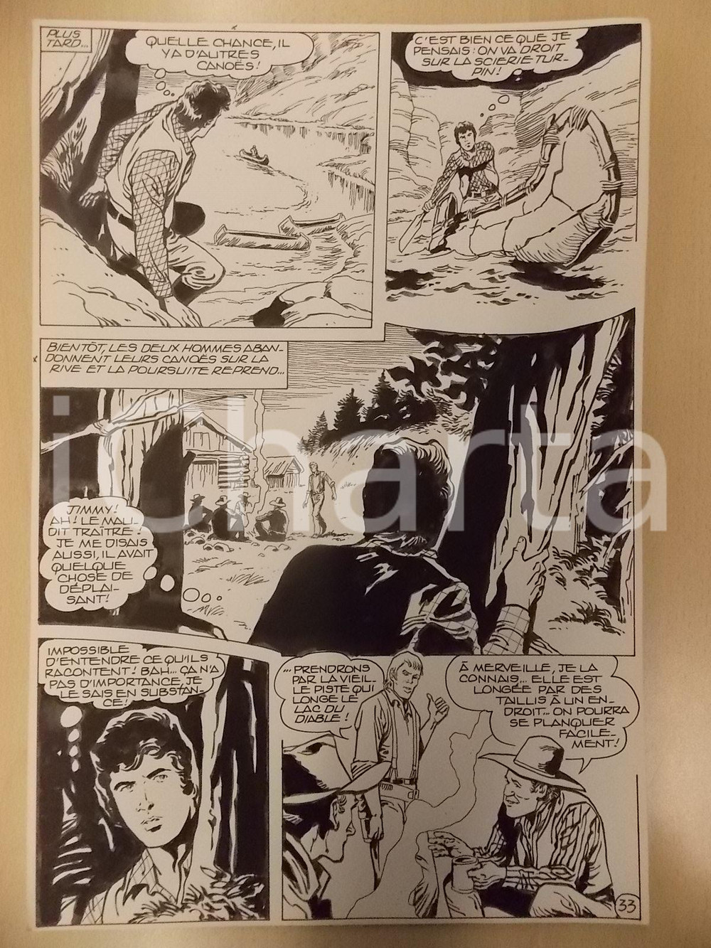 Opera d’arte autentica 1990 Luciano BERNASCONI Billy BOYD in canoa sul fiume Tavola originale Ep.4 1