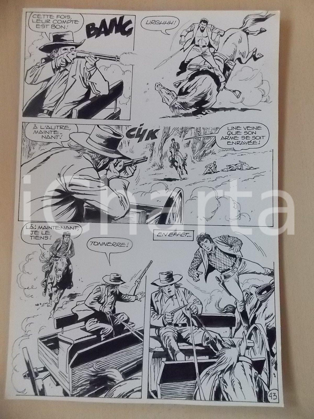 Opera d’arte autentica 1990 BILLY BOYD Ep.5 Luciano BERNASCONI Cowboy salta su diligenza Tav. originale 1