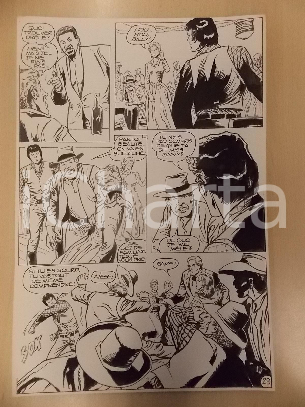 Opera d’arte autentica 1990 BILLY BOYD Ep.4 Luciano BERNASCONI Rissa al saloon Tavola originale LUBE 1