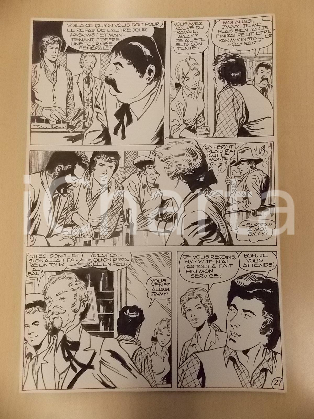 Opera d’arte autentica 1990 BILLY BOYD Ep.4 L. BERNASCONI Cowboy al bancone del saloon Tavola originale 1