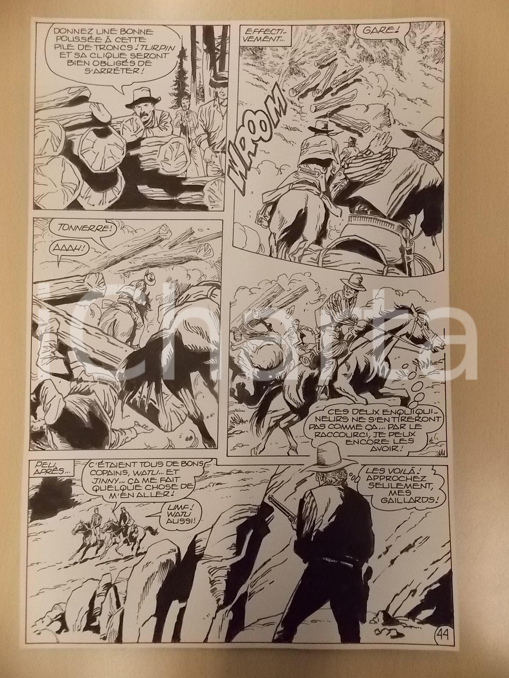 Opera d’arte autentica 1990 BILLY BOYD Ep.4 Luciano BERNASCONI Tronchi travolgono cowboy Tav. originale 1