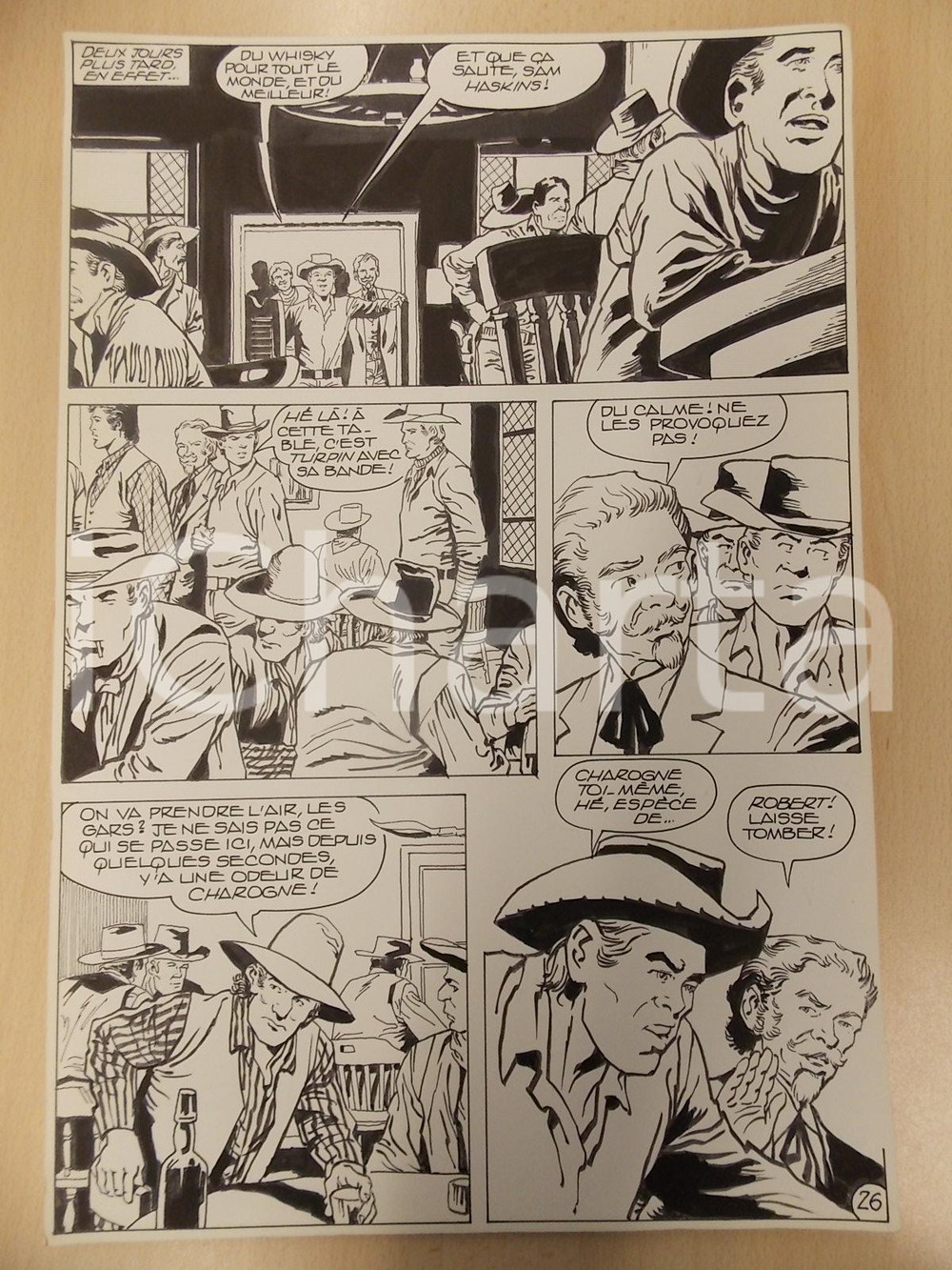 Opera d’arte autentica 1990 BILLY BOYD Ep.4 L. BERNASCONI Cowboy ai tavoli del saloon Tavola originale 1