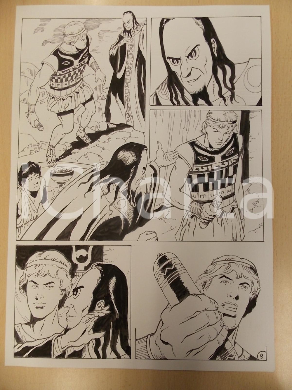 Opera d’arte autentica 2001 WAMPUS Ep. 4 Luciano BERNASCONI Guerriero brandisce amuleto Tav. originale 1