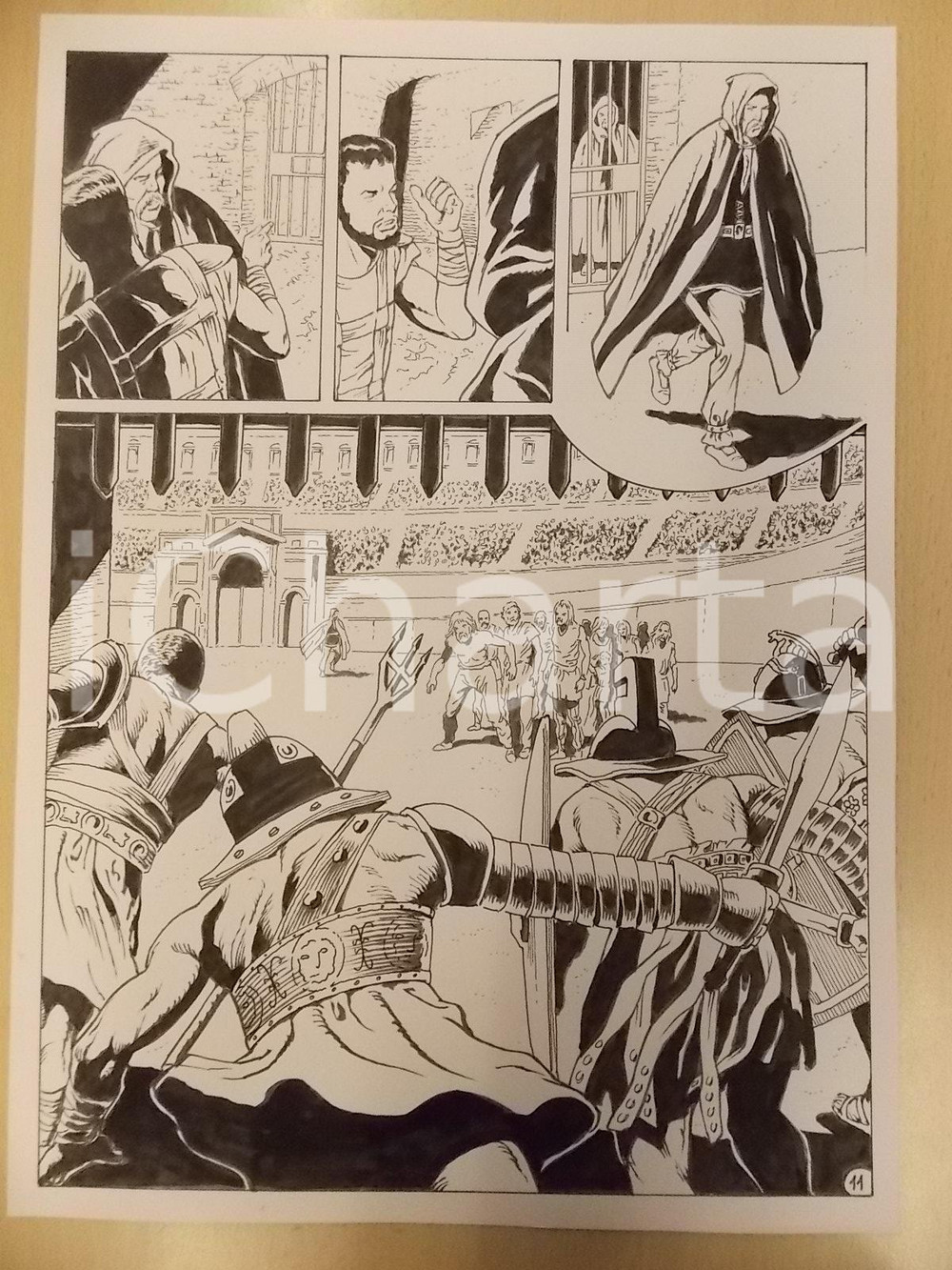 Opera d’arte autentica 2001 WAMPUS Ep. 4 Luciano BERNASCONI Gladiatori contro schiavi Tavola originale 1