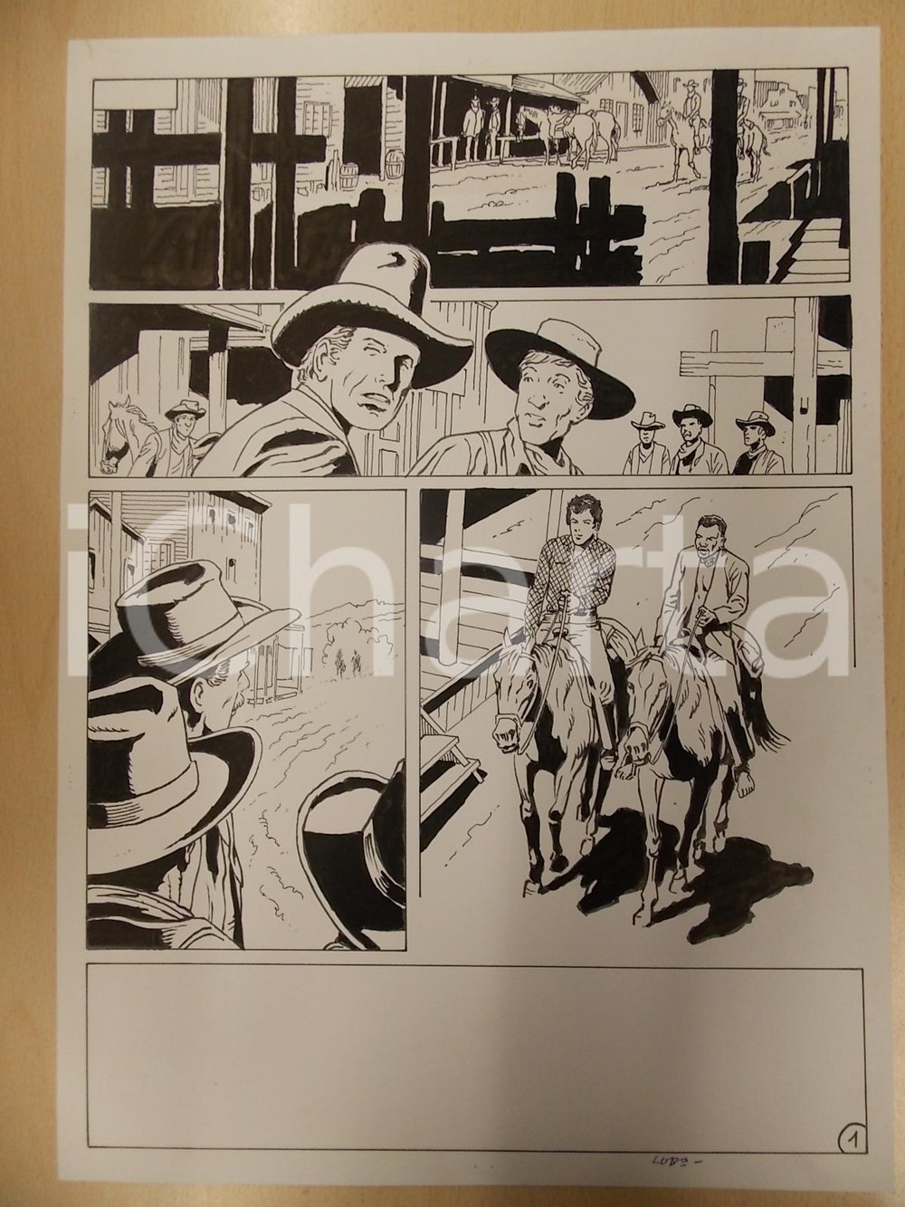 Opera d’arte autentica 1990 Luciano BERNASCONI Billy BOYD e Watu arrivano in cittÃ  Tavola originale 1