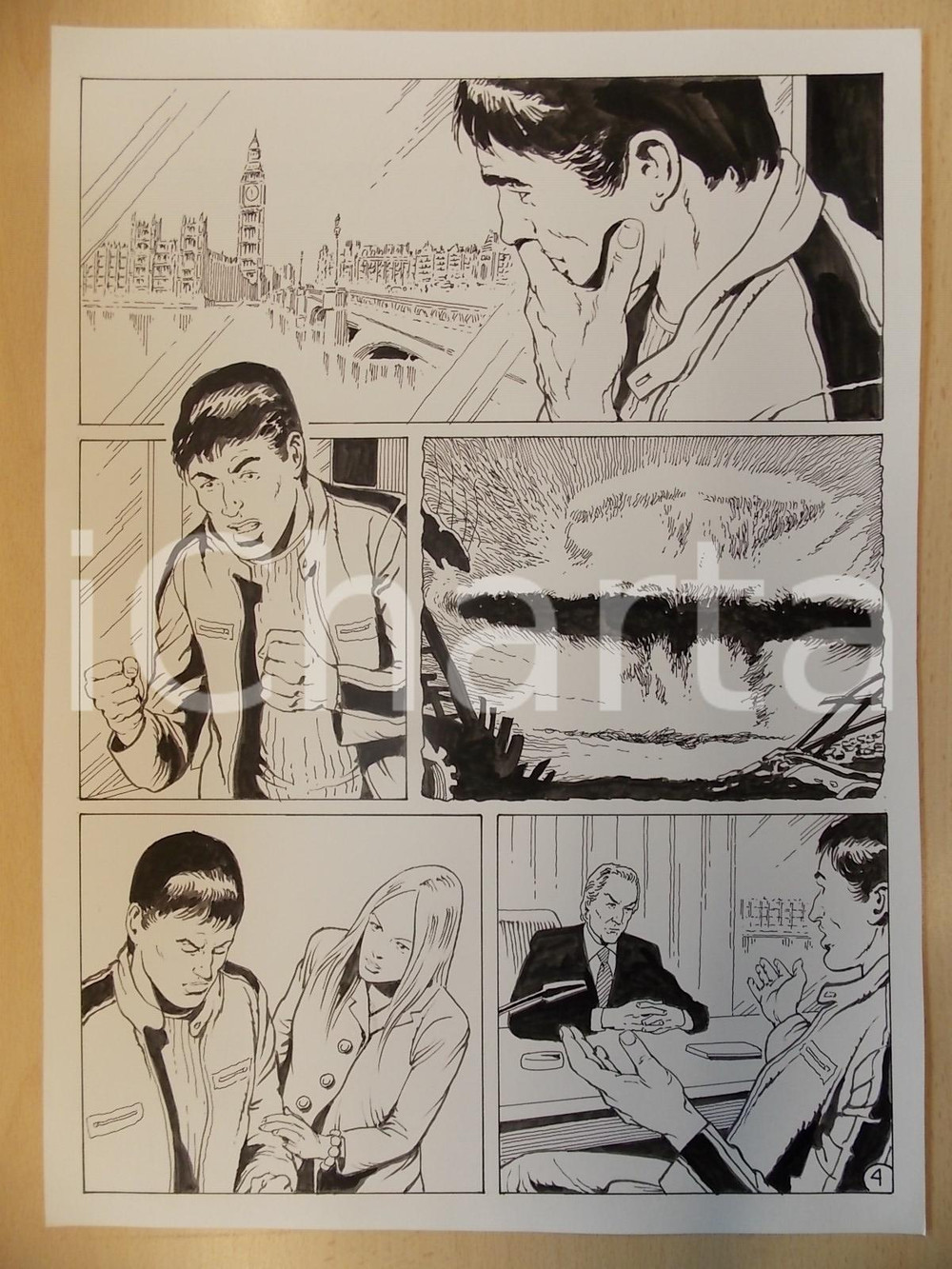 Opera d’arte autentica 2001 WAMPUS Luciano BERNASCONI Panorama di Londra con BIG BEN Tavola originale 1