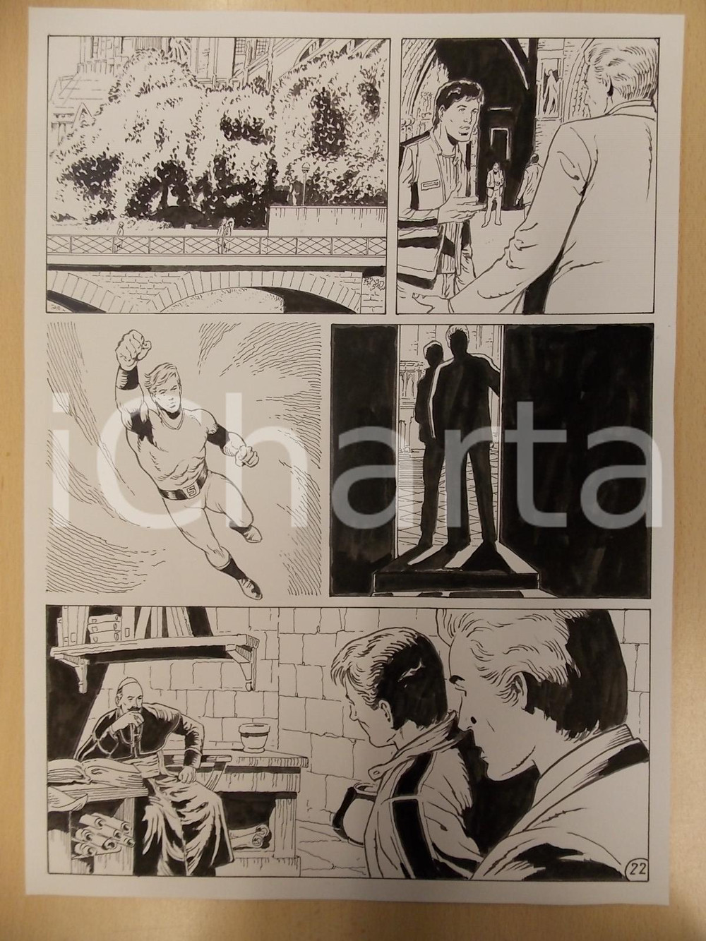 Opera d’arte autentica 2001 WAMPUS Ep. 4 Luciano BERNASCONI Supereroe e vescovo Tavola originale LUBE 1