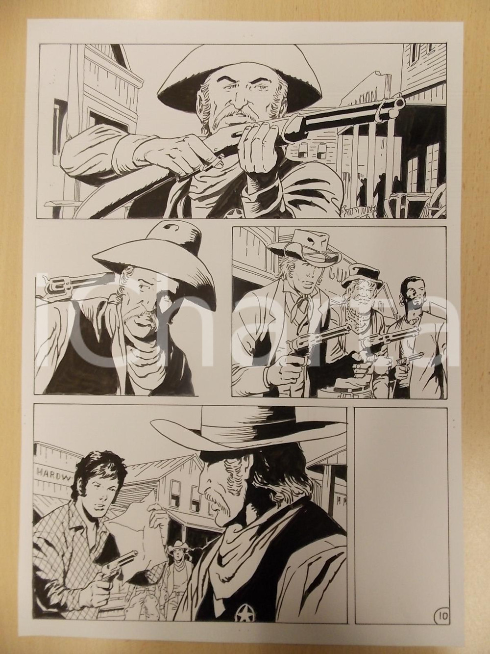 Opera d’arte autentica 1990 Luciano BERNASCONI Billy BOYD minaccia sceriffo Tavola originale LUBE 1