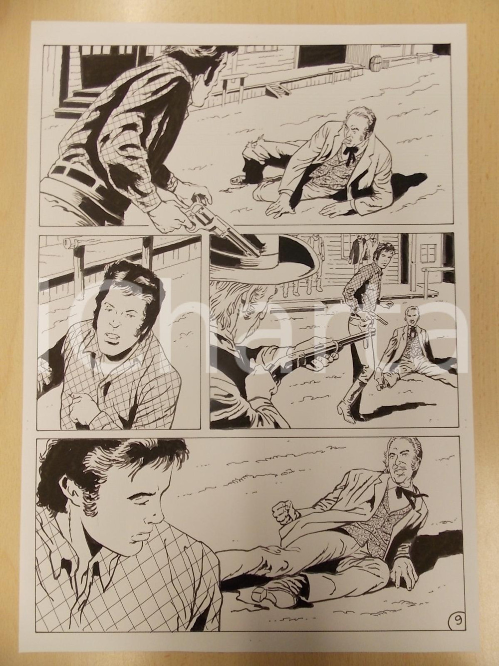 Opera d’arte autentica 1990 BILLY BOYD L. BERNASCONI Sceriffo punta fucile su malviventeTav. originale 1