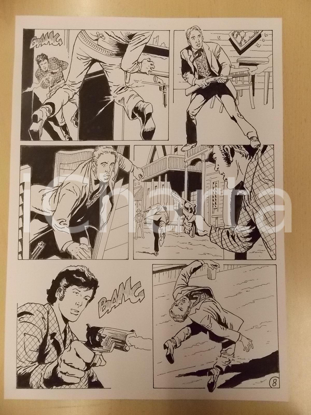 Opera d’arte autentica 1990 BILLY BOYD Luciano BERNASCONI Cowboy spara al ginocchi  Tavola originale 1