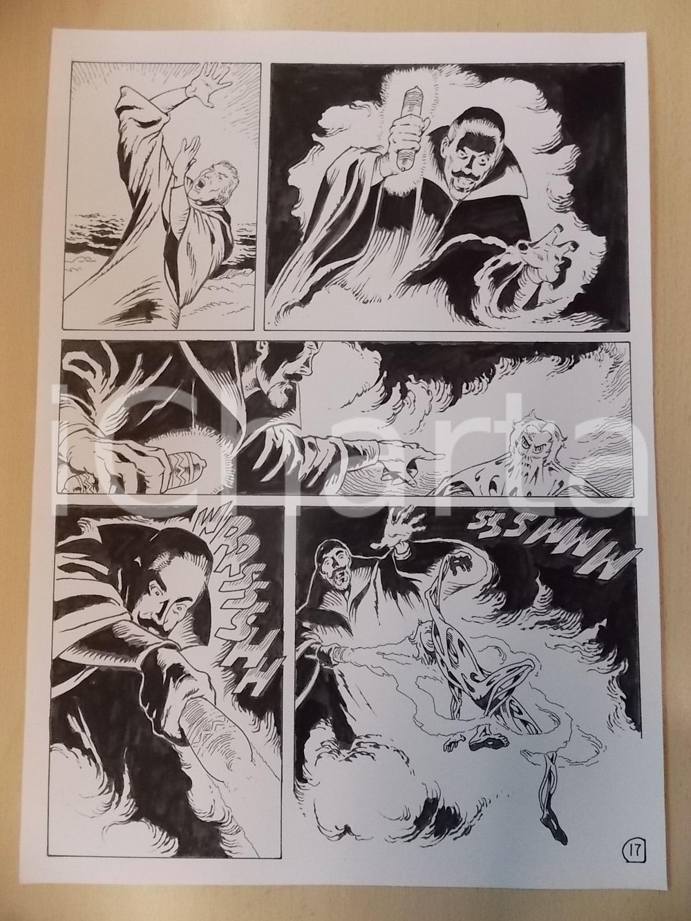 Opera d’arte autentica 2001 WAMPUS Luciano BERNASCONI Stregone intrappola alieno Tavola originale LUBE 1