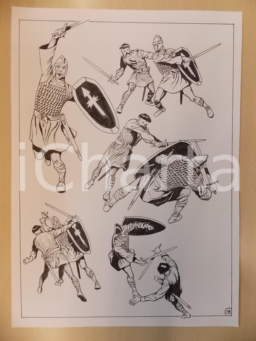 Opera d’arte autentica 2001 WAMPUS Luciano BERNASCONI Duello tra alieno e cavaliere Tavola originale 1