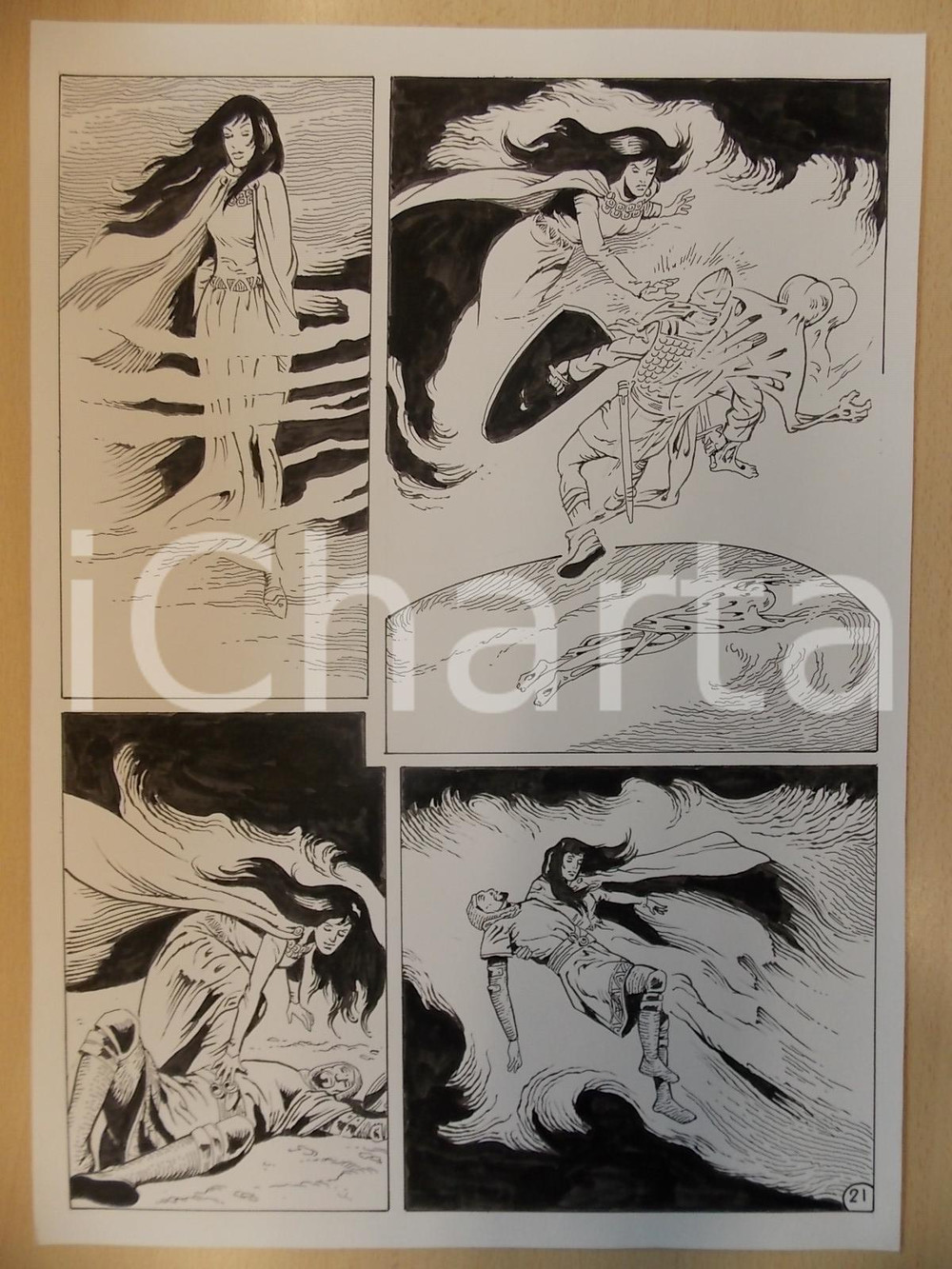 Opera d’arte autentica 2001 WAMPUS Luciano BERNASCONI Valchiria salva cavaliere Tavola originale LUBE 1