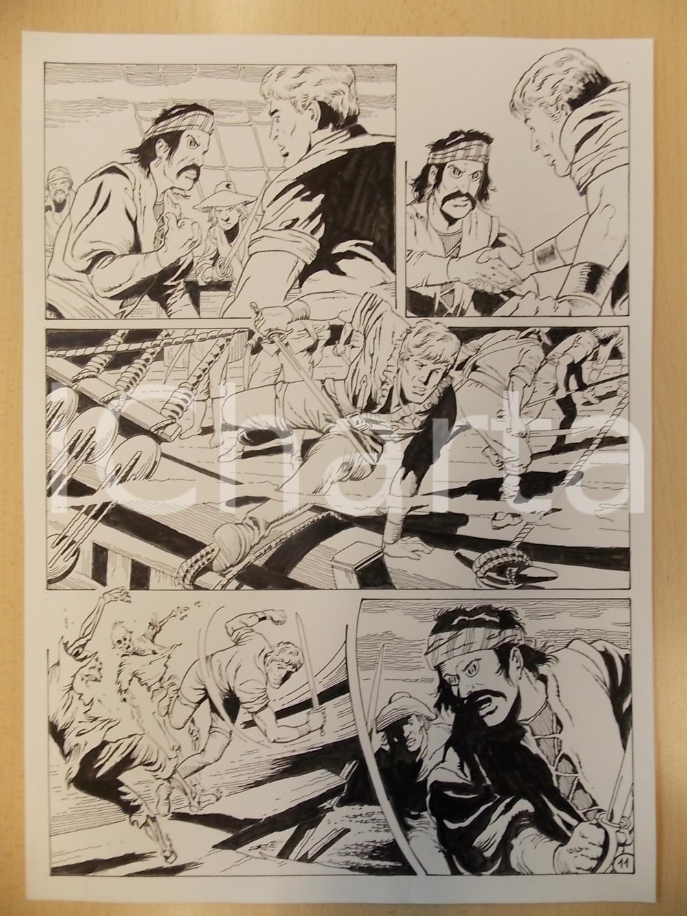 Opera d’arte autentica 2001 WAMPUS Ep. 2 Luciano BERNASCONI Corsaro contro pirati zombie Tav. originale 1