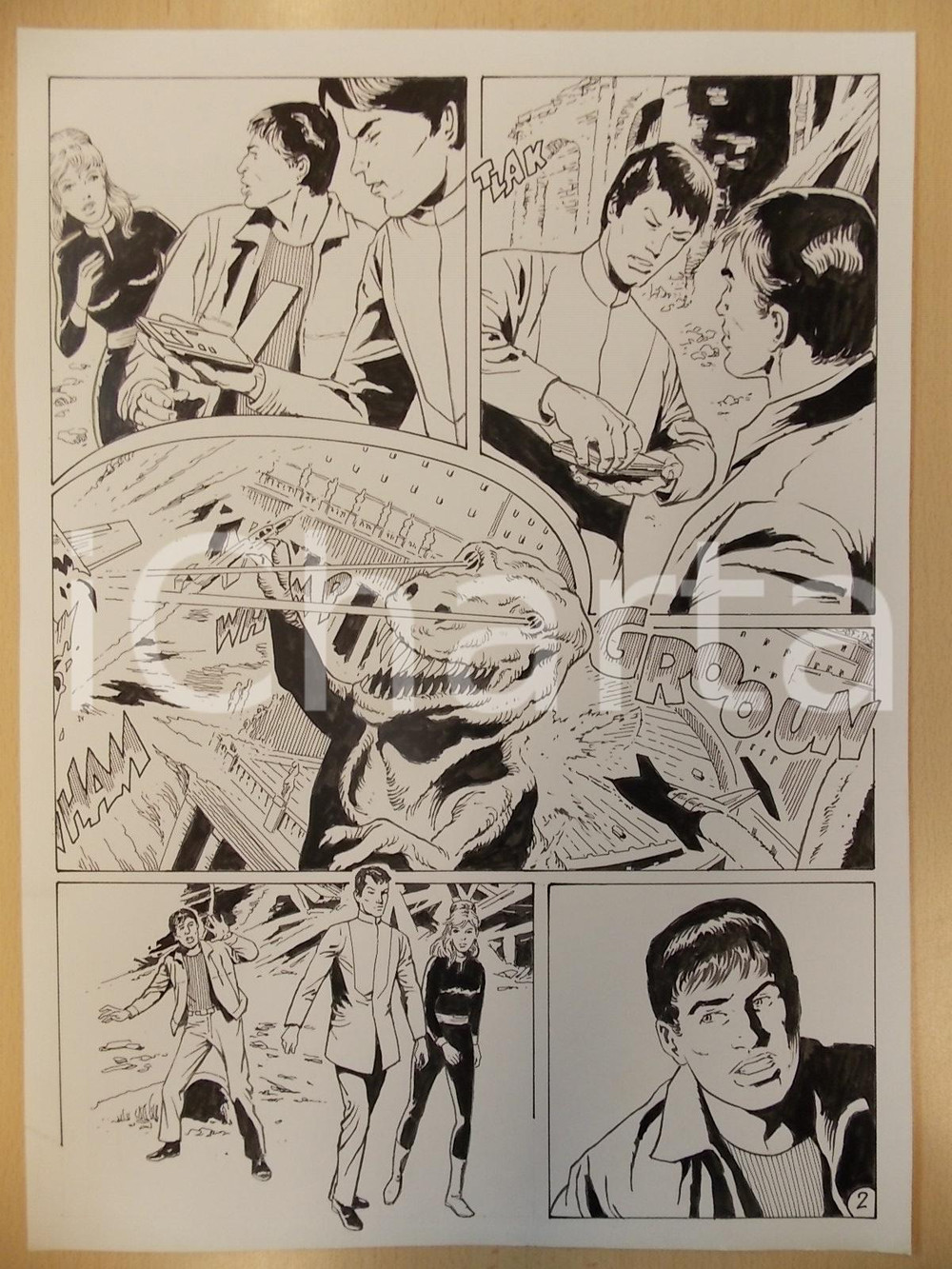 Opera d’arte autentica 2001 WAMPUS L. BERNASCONI Piazza San Pietro Astronavi attaccano dinosauro Tavola 1