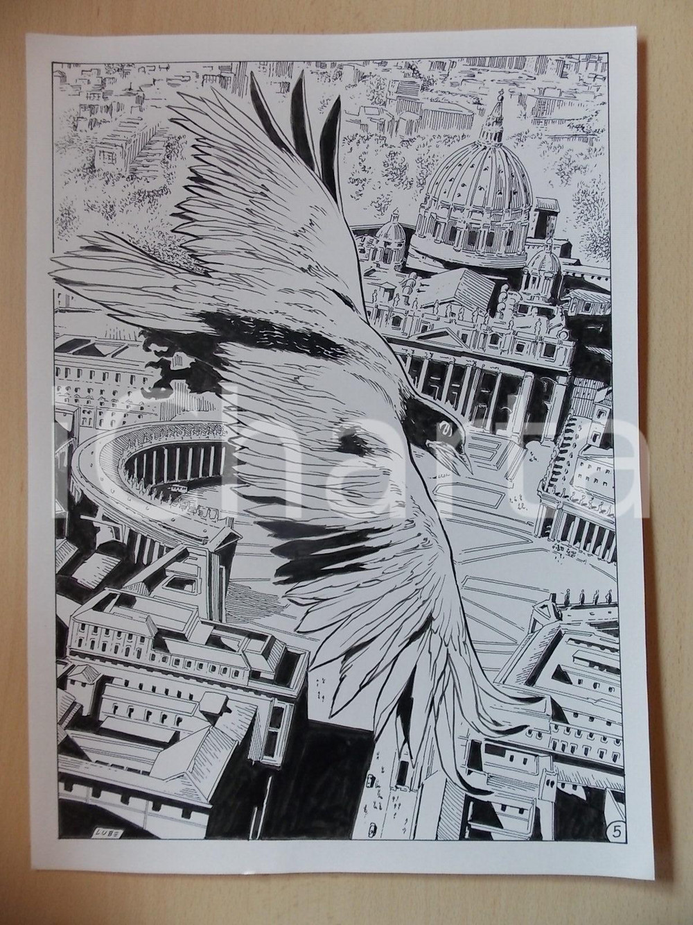 Opera d’arte autentica 2001 WAMPUS Luciano BERNASCONI Piccione sorvola Piazza San Pietro Tavola LUBE 1