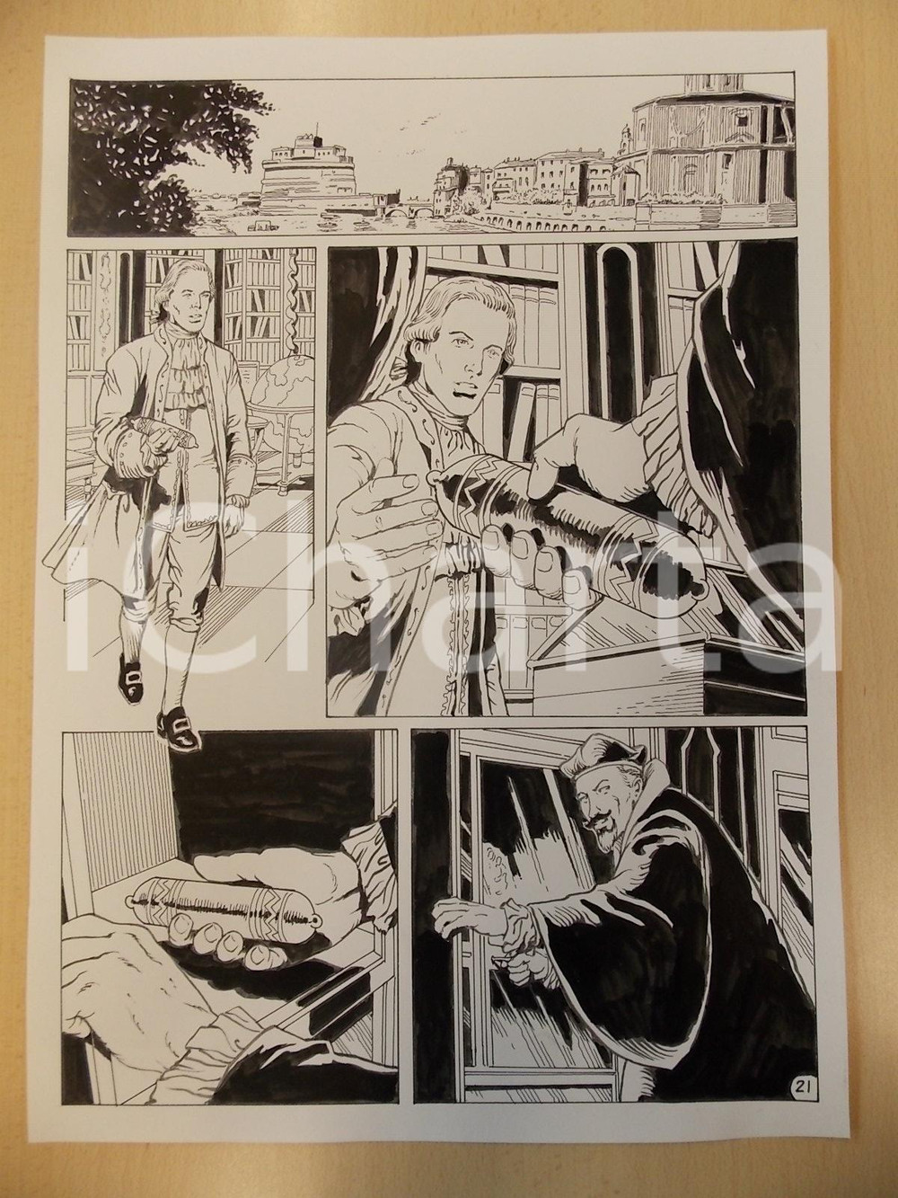 Opera d’arte autentica 2001 WAMPUS Ep. 2 Luciano BERNASCONI Alchimista riceve amuleto Tavola originale 1