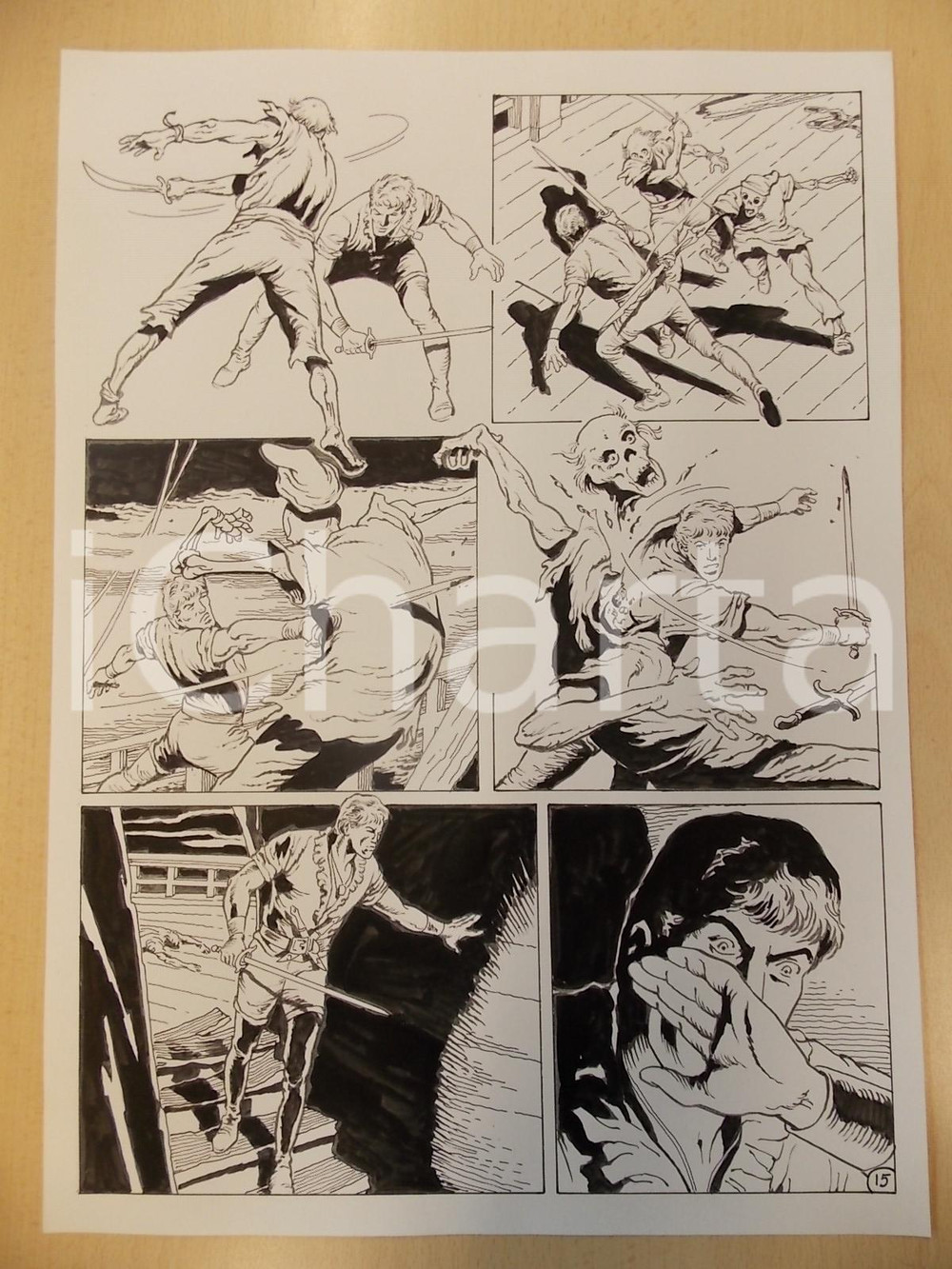 Opera d’arte autentica 2001 WAMPUS Ep. 2 Luciano BERNASCONI Duello con pirati zombie Tavola originale 1