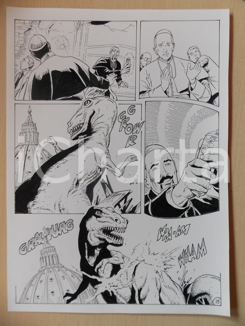 Opera d’arte autentica 2001 WAMPUS L. BERNASCONI Tyrannosaurus Rex distrugge cupola San Pietro Tavola 1