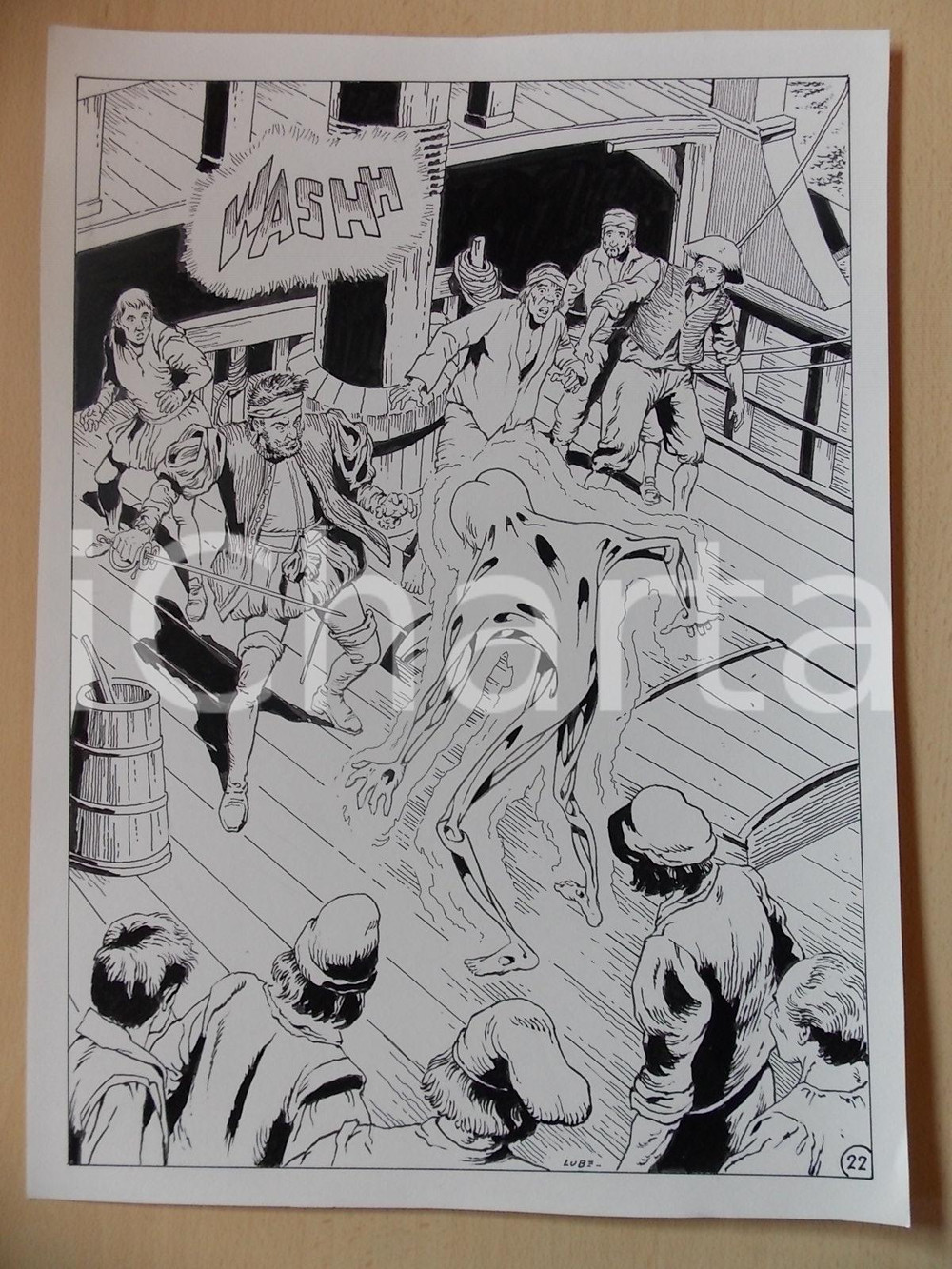 Opera d’arte autentica 2001 WAMPUS Luciano BERNASCONI Alieno appare su nave pirata Tavola originale 1