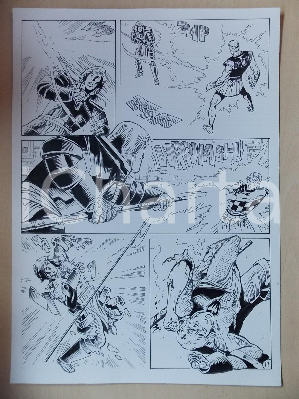 Opera d’arte autentica 2001 WAMPUS Luciano BERNASCONI Lotta tra cavalieri Tavola originale LUBE 1