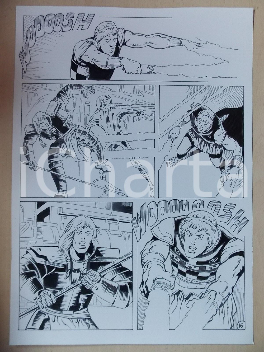 Opera d’arte autentica 2001 WAMPUS Luciano BERNASCONI Duello con raggi laser Tavola originale LUBE 1