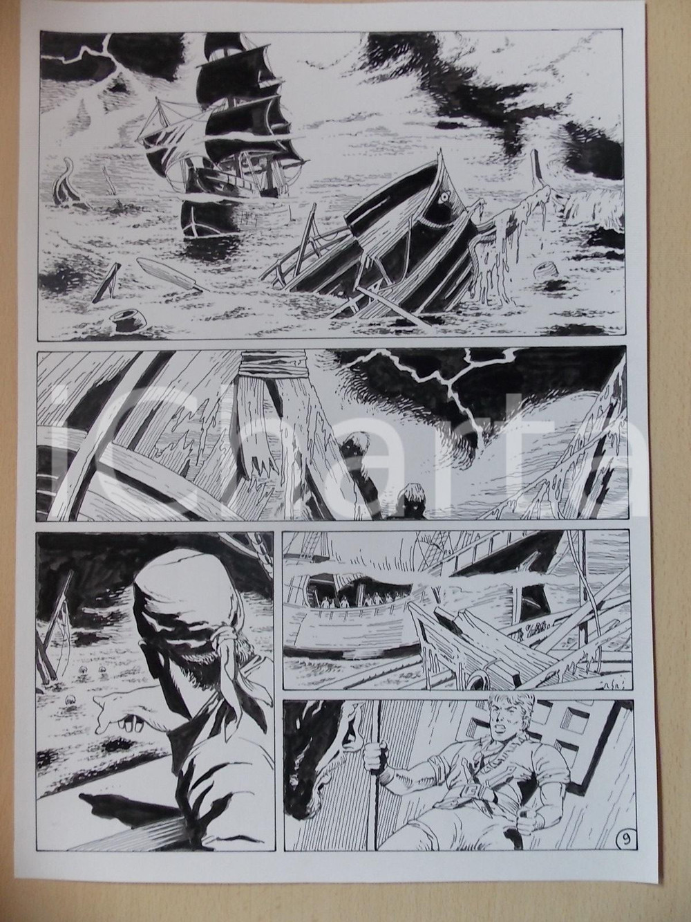 Opera d’arte autentica 2001 WAMPUS Luciano BERNASCONI Naufragio di una nave pirata Tavola originale 1