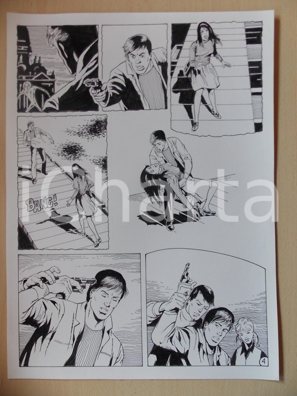 Opera d’arte autentica 2001 WAMPUS Luciano BERNASCONI Tentato suicidio sul molo Tavola originale LUBE 1