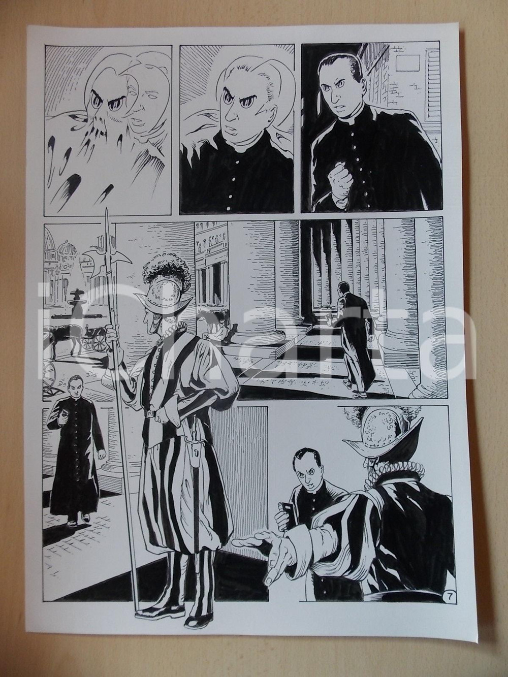 Opera d’arte autentica 2001 WAMPUS Luciano BERNASCONI Prete alieno inganna guardia svizzera Tavola LUBE 1